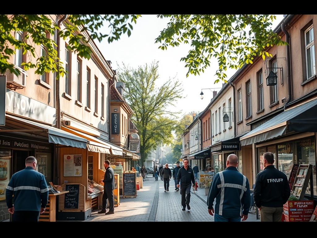 Ilustracja przedstawiająca przydomową oczyszczalnię ścieków z logo gminy Dynów na tle krajobrazu